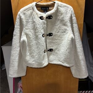 Rachel Zoe Ivory Teddy Cropped Jacket with Toggle Closures